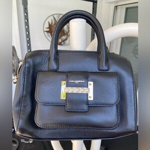 Karl Lagerfeld handbag, black with gold zipper, EUC